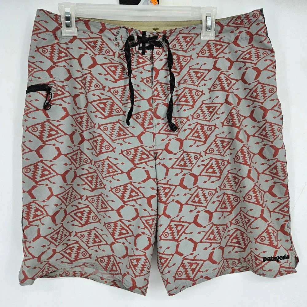 Patagonia Board Shorts Mens Sz 36 Swim Trunks Drawstring Gray Red Summer‎ Beach
